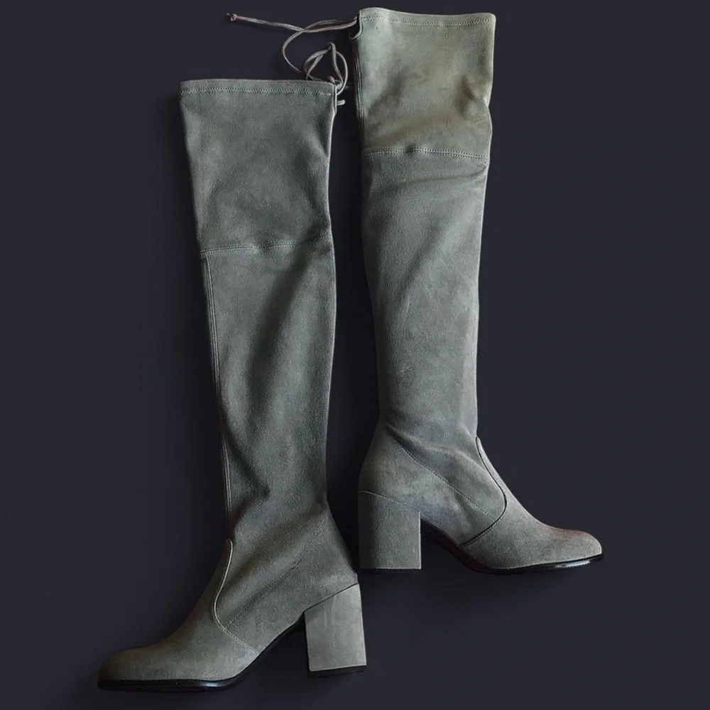Stuart Weitzman Tieland Over the Knee Tall Flannel Grey Gray Suede Stretch Boots